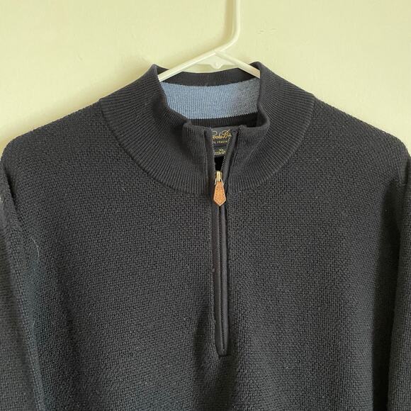 Brooks Brothers 100% Merino Wool SZ XL Navy Blue Quarter Zip Sweater Pullover - Picture 3 of 7